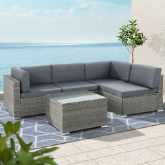 Gardeon 5-Piece Outdoor Furniture Sofa Set Wicker Lounge Setting Table Chairs - ozily