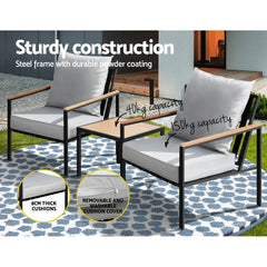 Gardeon 3PC Outdoor Furniture Bistro Set Lounge Setting Chairs Table Patio Black - ozily