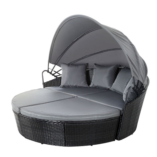 Gardeon Outdoor Lounge Setting Patio Furniture Sofa Wicker Garden Rattan Set Day Bed Black - ozily