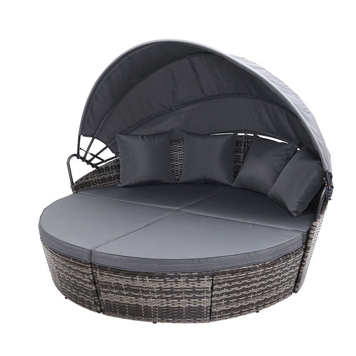 Gardeon Outdoor Lounge Setting Patio Furniture Sofa Wicker Garden Rattan Set Day Bed Grey - ozily