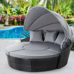 Gardeon Outdoor Lounge Setting Sofa Patio Furniture Wicker Garden Rattan Set Day Bed Black - ozily