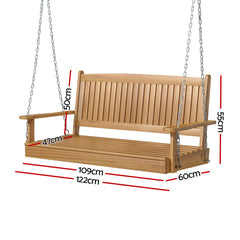 Gardeon Porch Swing Chair With Chain Outdoor Furniture Wooden Bench 2 Seat Teak - ozily