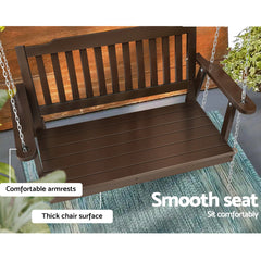 Gardeon Porch Swing Chair with Chain Garden Bench Outdoor Furniture Wooden Brown - ozily