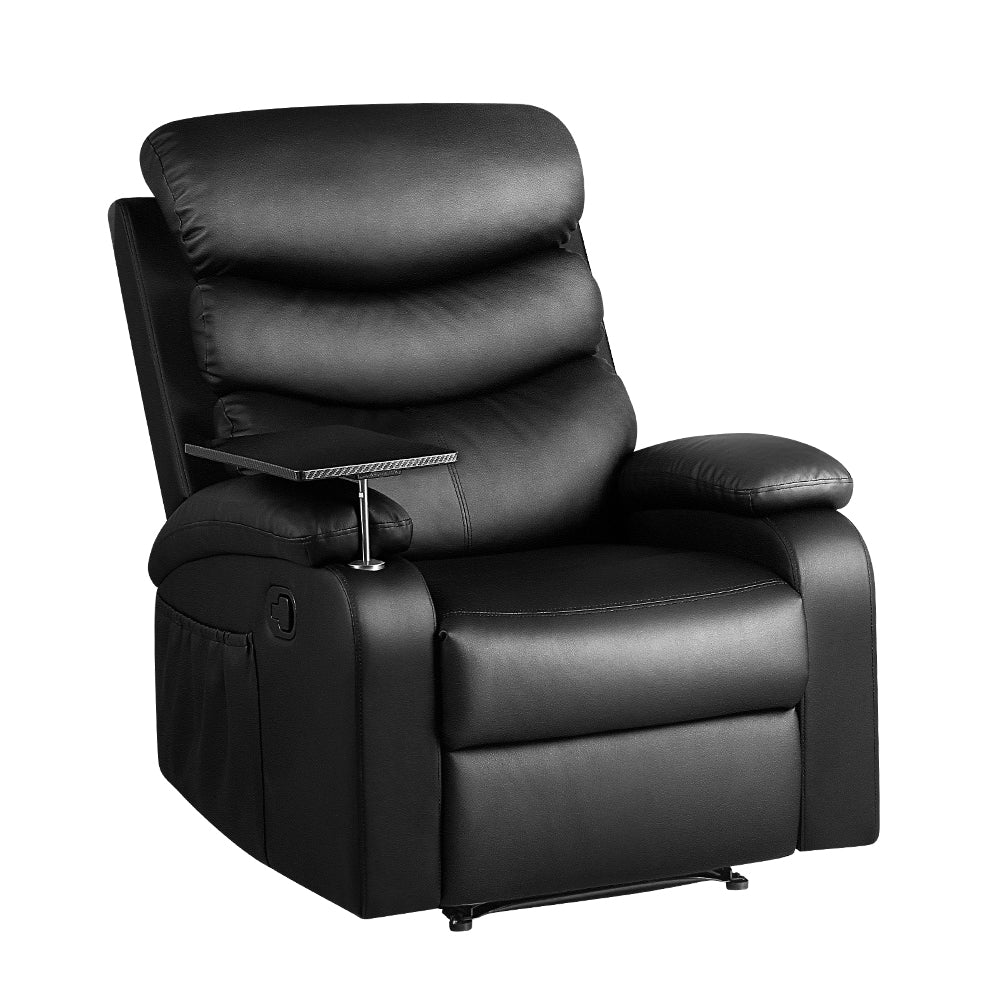 Artiss Recliner Chair Armchair Lounge Sofa Chairs Couch Leather Black Tray Table - ozily
