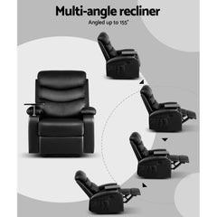 Artiss Recliner Chair Armchair Lounge Sofa Chairs Couch Leather Black Tray Table - ozily
