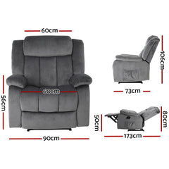 Artiss Recliner Chair Electric Massage Chair Velvet Lounge Sofa Heated Grey - ozily