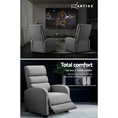 Artiss Luxury Recliner Chair Chairs Lounge Armchair Sofa Fabric Cover Grey - ozily