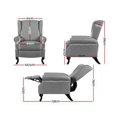 Artiss Recliner Chair Luxury Lounge Armchair Single Sofa Couch Fabric Grey - ozily
