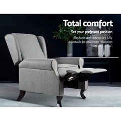Artiss Recliner Chair Luxury Lounge Armchair Single Sofa Couch Fabric Grey - ozily