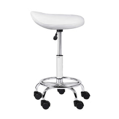 Artiss Saddle Salon Stool White PU Swivel Barber Hair Dress Chair Hydraulic Lift - ozily