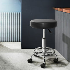 Artiss Round Salon Stool Black PU Swivel Barber Hair Dress Chair Hydraulic Lift - ozily