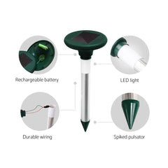 10X Solar LED Snake Repeller Multi Pulse Plus Ultrasonic Pest Rodent Repellent - ozily