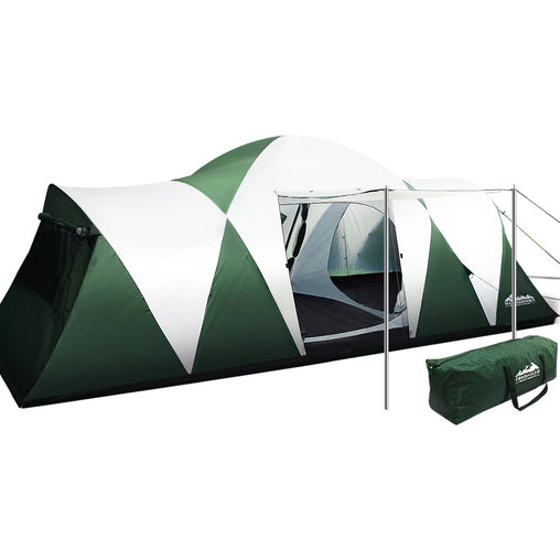 Family Camping Tent 12 Person Hiking Beach Tents (3 Rooms) Green - ozily