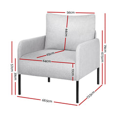 Artiss Armchair Lounge Chair Accent Chair Single Sofa Grey Linen Fabric - ozily