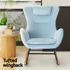 Artiss Rocking Chair Velvet Armchair Feeding Chair Blue - ozily