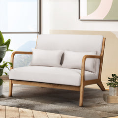 Artiss Armchair Lounge Chair Accent Armchairs Couch Sofa Loveseat Beige Wood - ozily