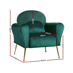 Artiss Armchair Lounge Chair Accent Armchairs Chairs Sofa Green Cushion Velvet - ozily