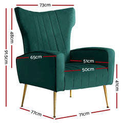 Artiss Armchair Lounge Chairs Accent Armchairs Chair Velvet Sofa Green Seat - ozily