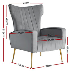 Artiss Armchair Lounge Accent Chairs Armchairs Chair Velvet Sofa Grey Seat - ozily