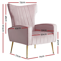 Artiss Armchair Lounge Chair Accent Armchairs Chairs Velvet Sofa Pink Seat - ozily