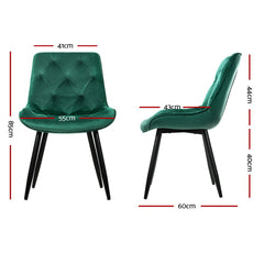 Artiss Set of 2 Starlyn Dining Chairs Kitchen Chairs Velvet Padded Seat Green - ozily