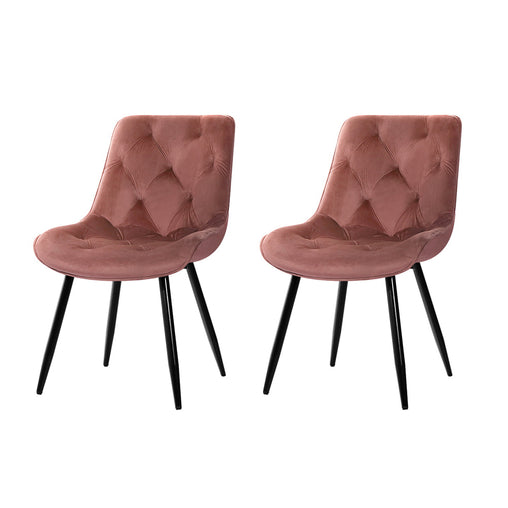 Artiss Set of 2 Starlyn Dining Chairs Kitchen Chairs Velvet Padded Seat Pink - ozily