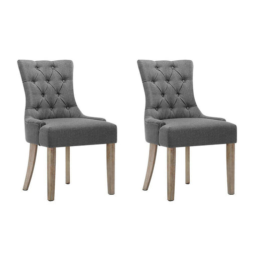 Dining Chair CAYES French Provincial Chairs Wooden Fabric Retro Cafe set of 2 - ozily