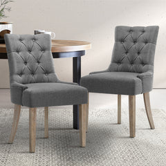 Dining Chair CAYES French Provincial Chairs Wooden Fabric Retro Cafe set of 2 - ozily