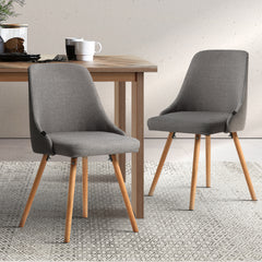 Artiss Set of 2 Replica Dining Chairs Beech Wooden Timber Chair Kitchen Fabric Grey - ozily