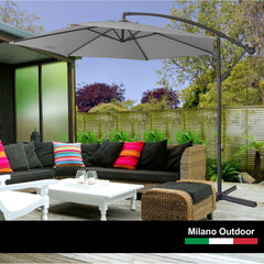 Milano 3M Outdoor Umbrella Cantilever With Protective Cover Patio Garden Shade - Grey - ozily