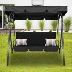 Milano Outdoor Swing Bench Seat Chair Canopy Furniture 3 Seater Garden Hammock - Black - ozily
