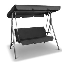 Milano Outdoor Swing Bench Seat Chair Canopy Furniture 3 Seater Garden Hammock - Black - ozily