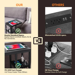 E-Shaped Sofa Side Table with Power Board, Black - ozily