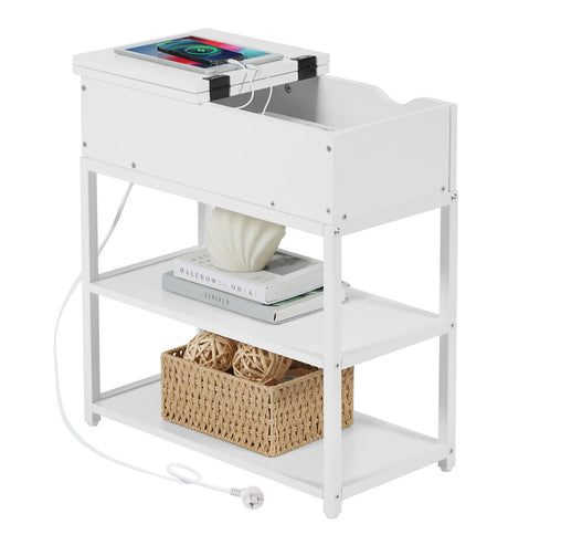 Multi-Tier Bedside Table with Powerboard, White - ozily