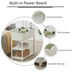 Multi-Tier Bedside Table with Powerboard, White - ozily