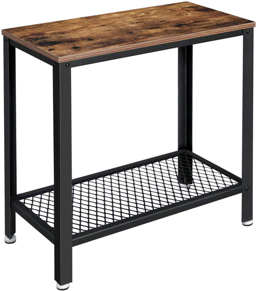 Industrial Side Table 2-Tier With Mesh and Metal Frame Rustic Brown - ozily
