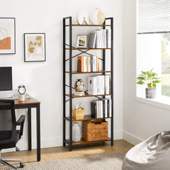 6-Tier Storage Rack with Industrial Style Steel Frame  Rustic Brown and Black, 186 cm High - ozily