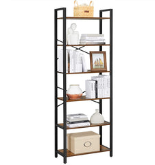 6-Tier Storage Rack with Industrial Style Steel Frame  Rustic Brown and Black, 186 cm High - ozily
