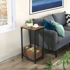 Rustic Brown Side Table with Mesh Shelf - ozily