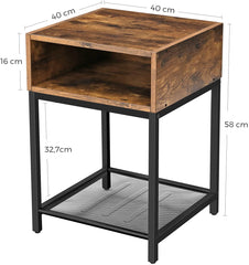 Side Table with Open Compartment and Mesh Shelf Rustic Brown and Black - ozily