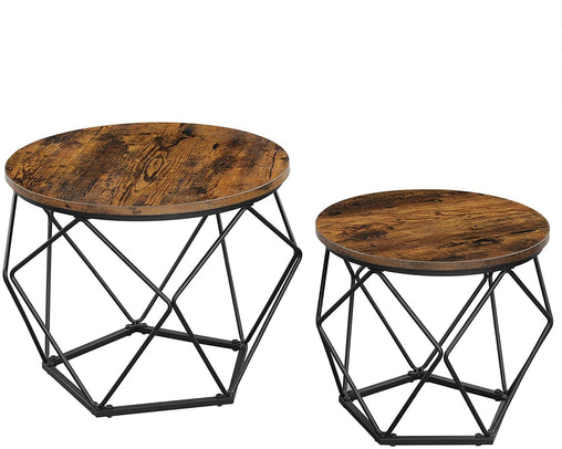Set of 2 Side Tables Robust Steel Frame Rustic Brown and Black - ozily