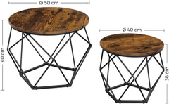 Set of 2 Side Tables Robust Steel Frame Rustic Brown and Black - ozily