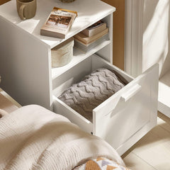 Bedside Table Shelf Drawer, White - ozily