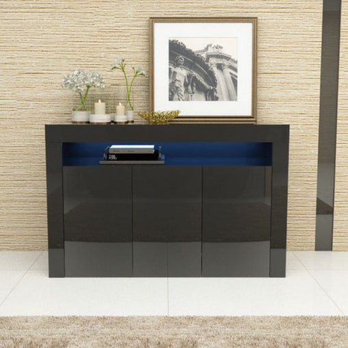 LED High Gloss White Buffet Kitchen Cabinet Sideboard Cupboard Black - ozily