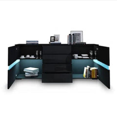 Buffet Sideboard Cabinet High Gloss RGB LED Storage Cupboard with 2 Doors & 4 Drawers Black - ozily