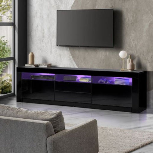 LED RGB TV Cabinet Entertainment Unit Stand Gloss Drawers 160cm Black - ozily