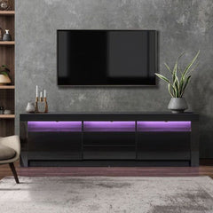 LED RGB TV Cabinet Entertainment Unit Stand Gloss Drawers 160cm Black - ozily