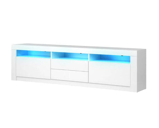 LED RGB TV Cabinet Entertainment Unit Stand Gloss Drawers 160cm White - ozily