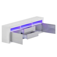 LED RGB TV Cabinet Entertainment Unit Stand Gloss Drawers 160cm White - ozily