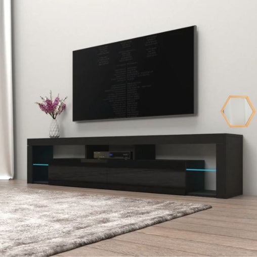 Modern TV Cabinet Living Room Furniture 200cm Black - ozily